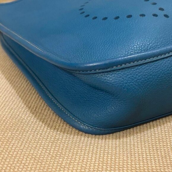 Authentic HERMES Evelyn PM I Blue Jean Clemence Leather Shoulder Bag - Picture 11 of 15